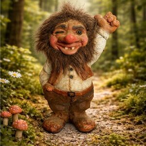 Vintage AS Ny Foam Norway Troll Figurine Winking Troll Coconut Hair Folk Art